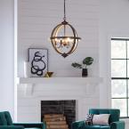 Progress Lighting Keowee Collection 19.88 in. 4-Light Artisan Iron Orb Chandelier with Elm Wood Accents #P400128-148