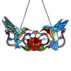 River of Goods Multi-Colored Stained Glass Hummingbird Floral Window Panel 11880