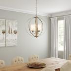 Hampton Bay 3-Light Brushed Nickel Chandelier with Etched White Glass Shades WB1002-CL