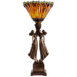 River of Goods 14766 27 in. Amber Table Lamp Torchiere with Stained Glass Art Deco Shade and Figural Base - HomeDecorAndTools.com