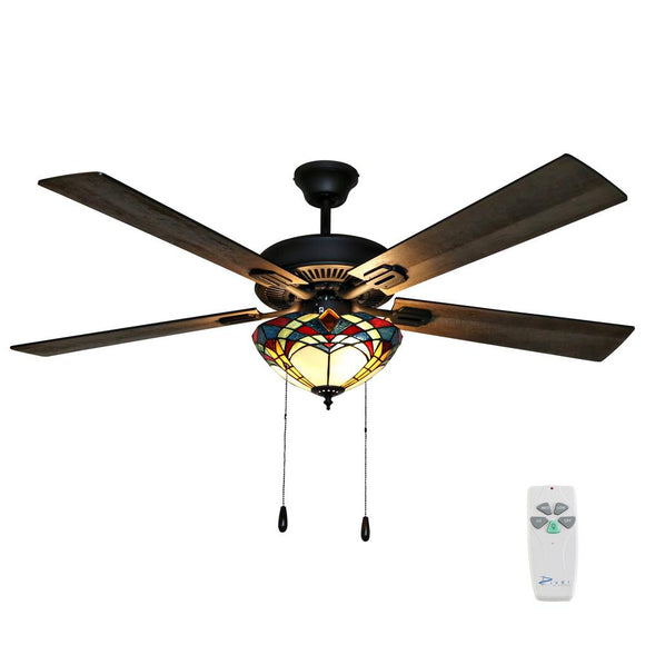 Braxton 52 in. Bronze Mission Stained Glass Ceiling Fan with Light and Remote Control River of Goods 19549 Home Decorators Outlet www.HomeDecorAndTools.com