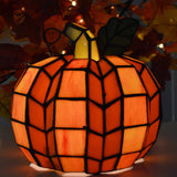 River of Goods 14730 9 in. Orange Indoor Patch the Pumpkin Stained Glass Accent Lamp - HomeDecorAndTools.com