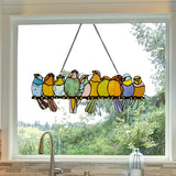 River of Goods 9.5"H Stained Glass Birds on a Wire Window Panel 19504