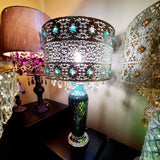 24.25 in. Turquoise Indoor Table Lamp with Gloria's Crystal Beaded Shade and Mosaic Base River of Goods 15296S Home Decorators Outlet www.HomeDecorAndTools.com