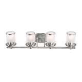 Truitt 4-Light Brushed Nickel Vanity Light with combination Clear and Etched Glass Shades Hampton Bay HB2595-35