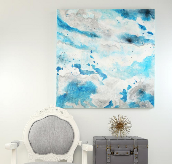 River of Goods 36 in. x 36 in. Clouds in the Sky Abstract Watercolor Printed Canvas Wall Art 16353