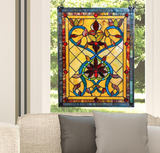 River of Goods Multi Stained Glass Fiery Hearts and Flowers Window Panel 15046