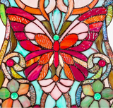 River of Goods Multi-Colored Stained Glass Butterfly Fleurs Window Panel 13428
