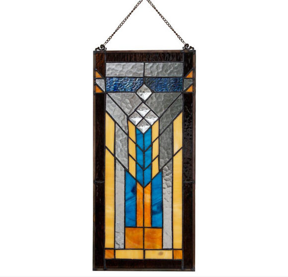 River of Goods Brown Mission Style Stained Glass Window Panel 19688