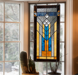 River of Goods Brown Mission Style Stained Glass Window Panel 19688