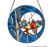 HOME DECORATORS OUTLET HomeDecorAndTools.com River of Goods Multi-Colored Birds in the Night Sky Round Stained-Glass Window Panel 19424