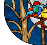 HOME DECORATORS OUTLET HomeDecorAndTools.com River of Goods Multi-Colored Birds in the Night Sky Round Stained-Glass Window Panel 19424