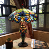 Tiffany Table Lamp with Stained Glass Victorian Style Shade and Lit Base