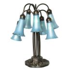 River of Goods 19 in. Blue Favrile Iridescent Glass Table Lamp with 7 Lily Shades 15233AP